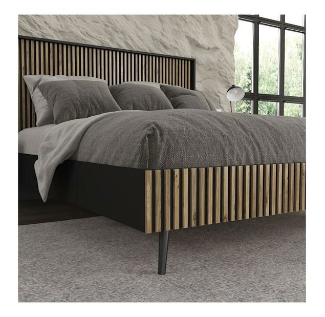 Pat matrimonial Franc 72 (lemn negru + pin atlantic)