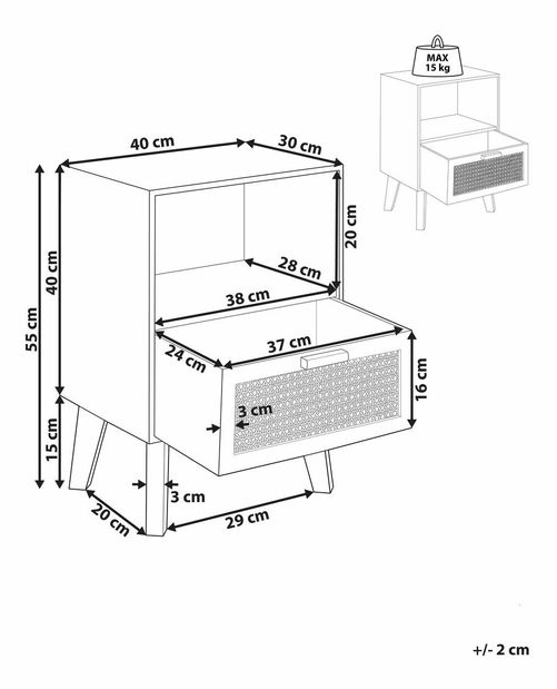 Noptieră Sherie (lemn deschis) 