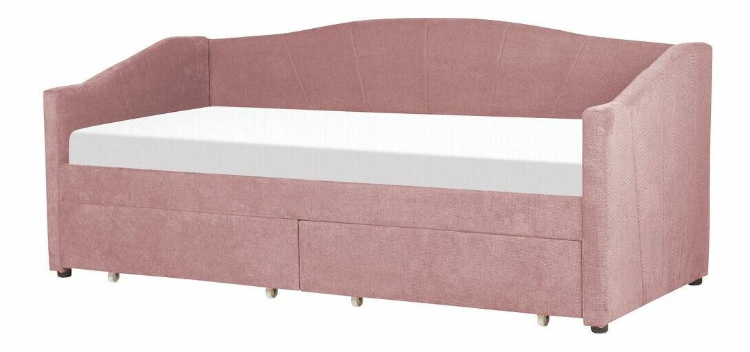 Jednolôžková posteľ 200 x 90 cm Vitto (ružová) (s roštom a úložným priestorom)