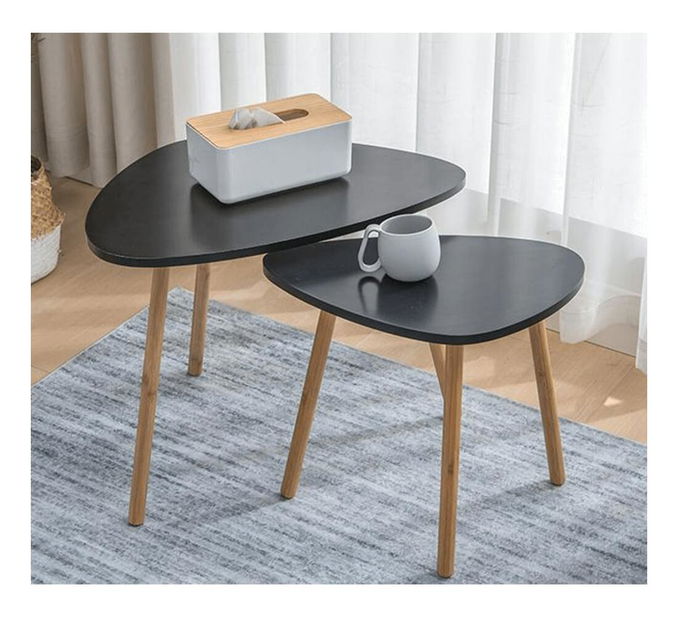 Dohányzóasztal szett (2 db.) Hidalgo (fekete + természetes bambusz) *kiárusítás