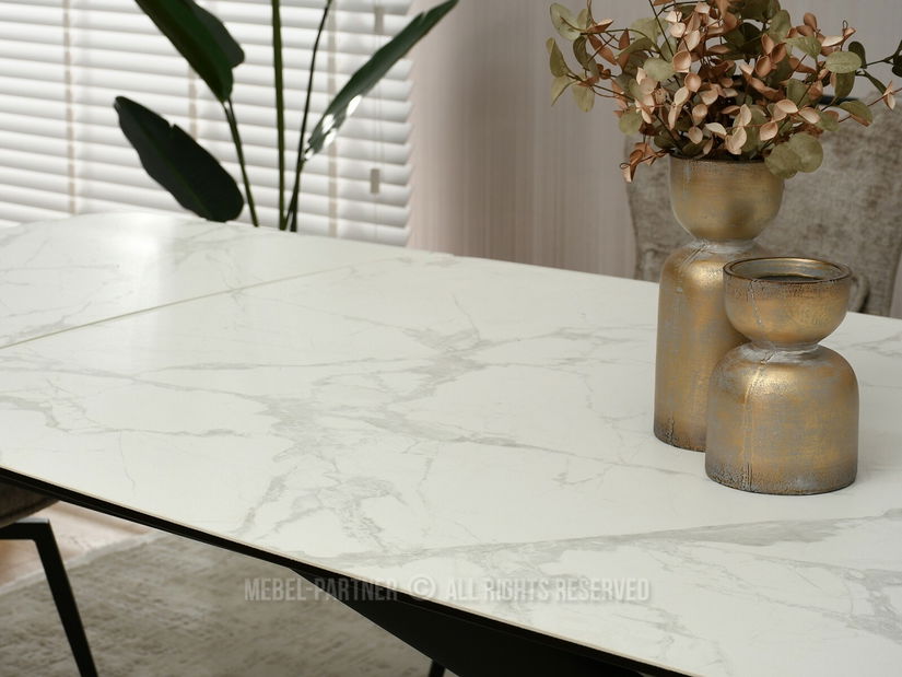 Blagovaonski stol Denzel (bijeli mramor + crna)