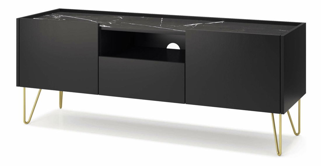 TV asztal/szekrény Harvest RTV144 (fekete grafit + black royal márvány + arany)