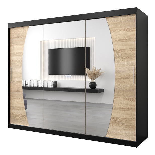 Ormar za garderobu 250 cm Eclipse (crna mat + hrast sonoma)