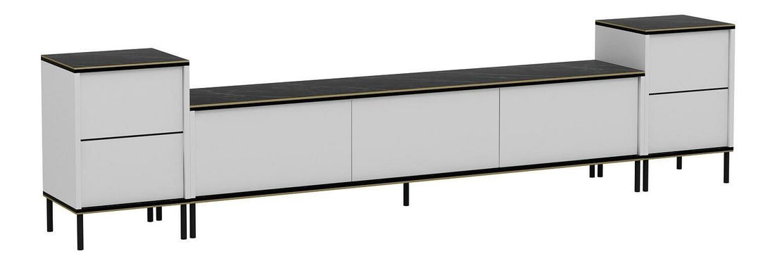 Masă TV/Dulap Iris (Alb + Negru + Auriu)