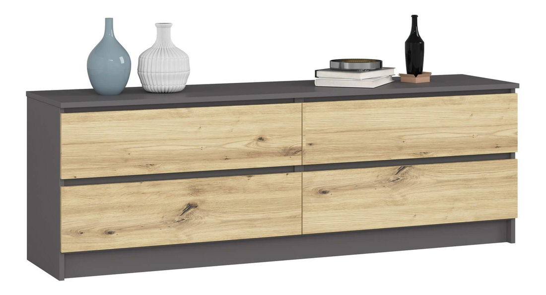 Comodă Kurtinaitis 4SZ (grafit gri + Stejar artisan)