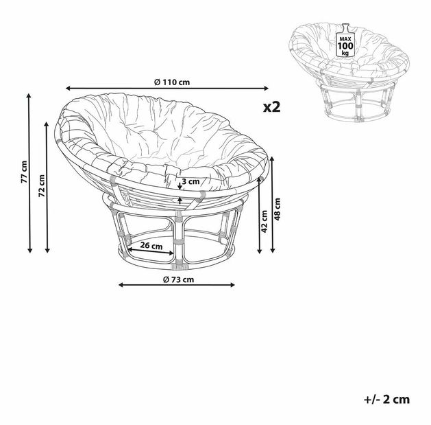 Set 2 buc fotolii de grădină Shigeki (natural) 