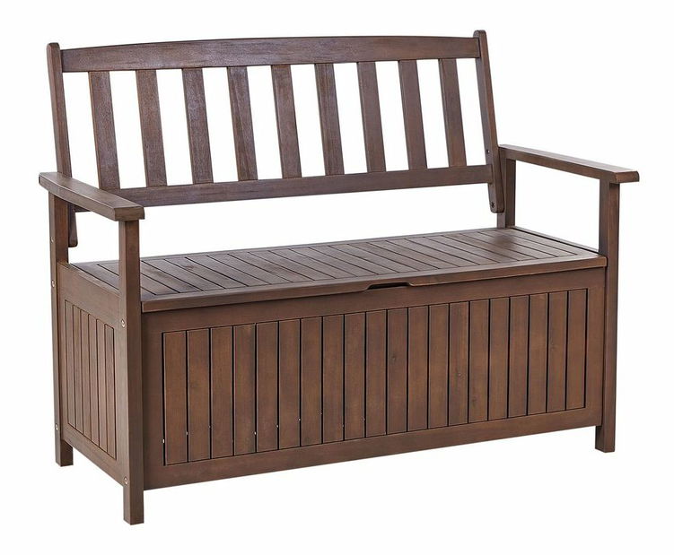 Bancă de grădină Sefu (lemn închis + gri) (cu sp. depozitare))