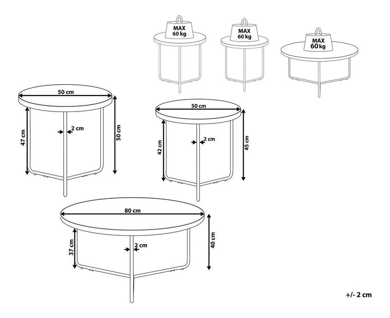 Set 3 ks konferenčných stolíkov Melle (sivá)