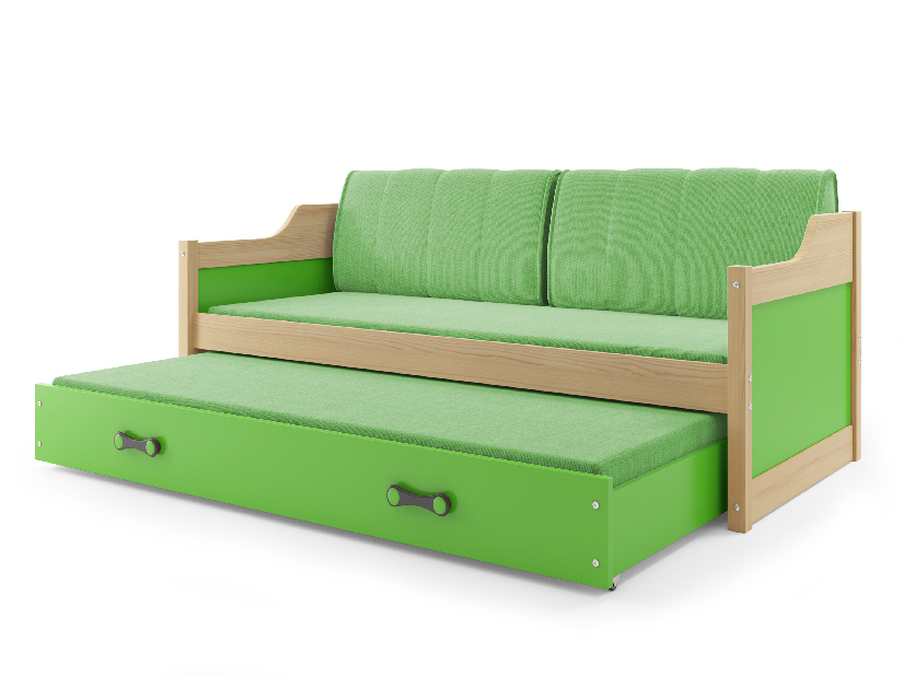 Rozkladacia posteľ 90 x 200 cm Dimar (borovica + zelená) (s roštami, matracmi a úl. priestorom)