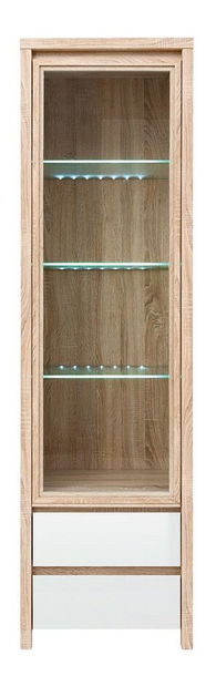 Vitrină Kasey REG1W2SL (L/P) (Stejar sonoma + Alb lucios)