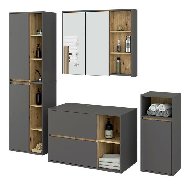 Set mobilier baie Vambos luxe (grafit + stejar artizanal)