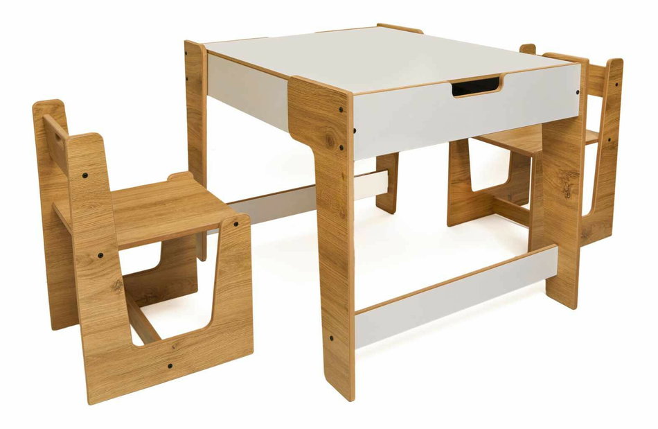 Set detský stolík a 2 stoličky Pidili 5 (biela + naturálna)