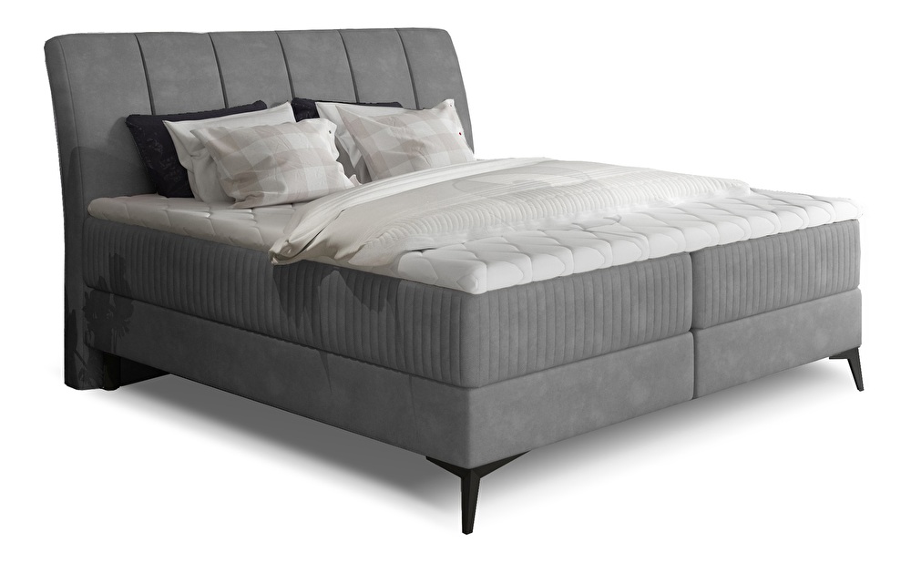 Pat matrimonial Boxspring 140 cm Alberto (gri) (cu saltele)