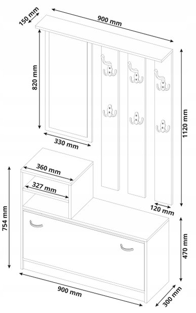 Set mobilier hol Verturia (antracit + artizanal) (cu oglindă)