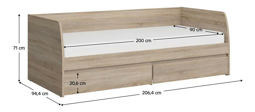 Jednostruki krevet 90 cm Nordanas 28 (hrast sonoma) (s podnicom) (s prostorom za odlaganje)