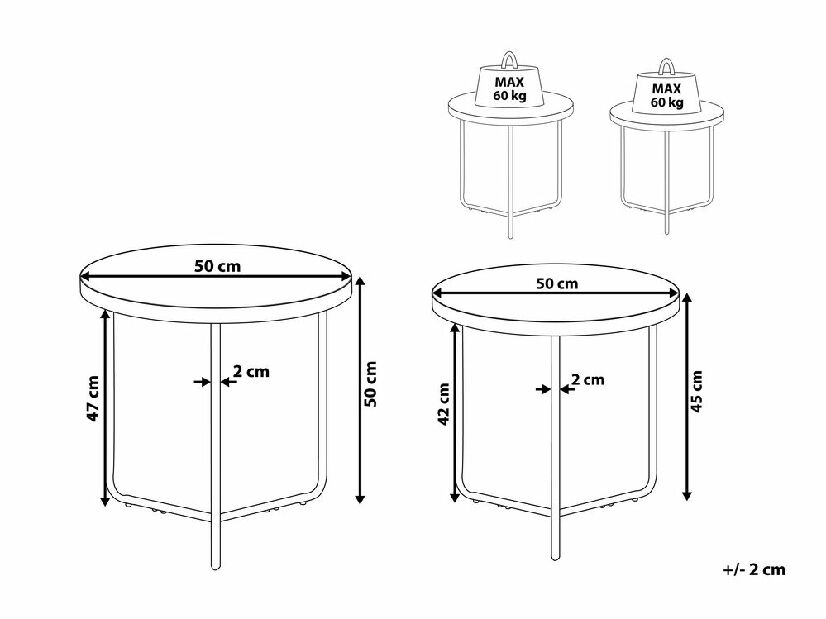 Set 2 buc măsuțe cafea Mintaka (gri + Negru) 