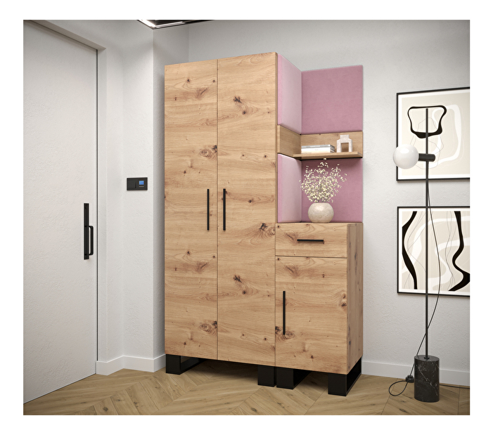 Set mobilier pentru hol Amanda 6 (Stejar artisan + roz)