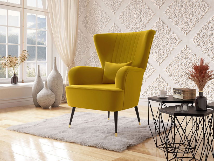 Fotel Perokas (mustár + fekete + arany) 