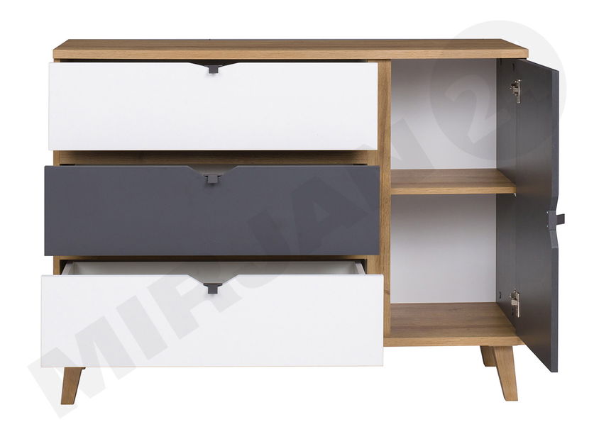 Komód Thalia TM09 K1D3SZ (arany tölgy + grafit + fehér) 