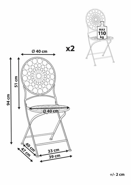 Set 2 ks záhradných stoličiek Shealee (červená) 