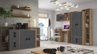 Mobilier cameră studenți Marcel II (stejar artisan + gri lucios)