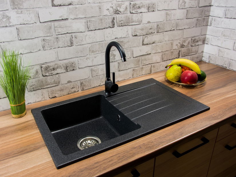 Chiuvetă de bucătărie Lemmion (negru + textură) (cu 1 orificiu pentru robinet) (D)