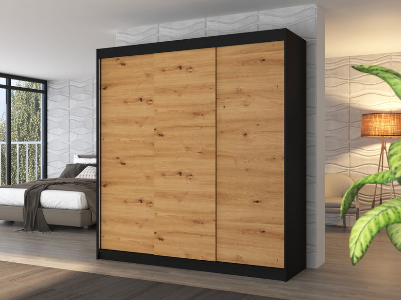 Ormar za garderobu Meggie (crna + hrast artisan)