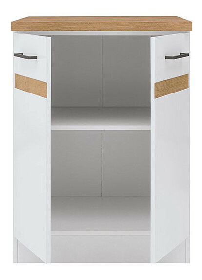 Alsó konyhaszekrény Julian D2D/60/82 (Fényes fehér + Arany craft tölgy)