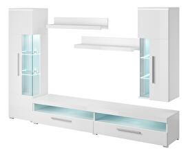 Mobilier living Indiko Typ 10 (alb + alb lucios) (cu iluminat)