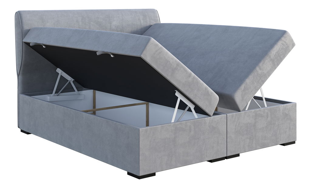 Pat matrimonial Boxspring 180 cm Simoon (gri deschis) (cu saltea și sp. depozitare)