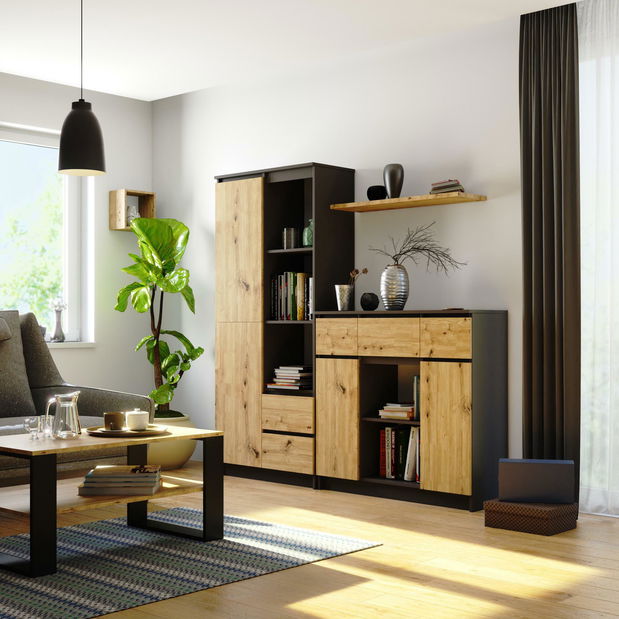 Komoda Kalista VII (sivý grafit + dub artisan)