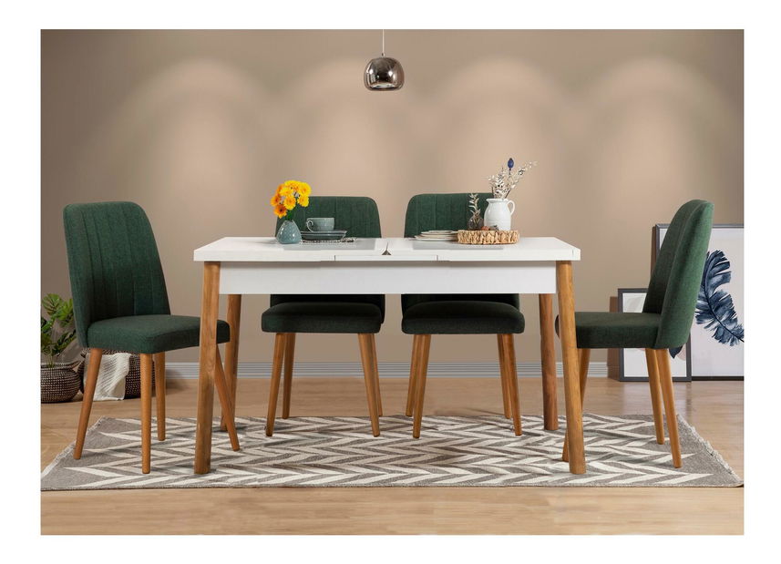Set mobilier sufragerie Vlasta 5 (pin atlantic + alb + verde) (pentru 4 persoane)