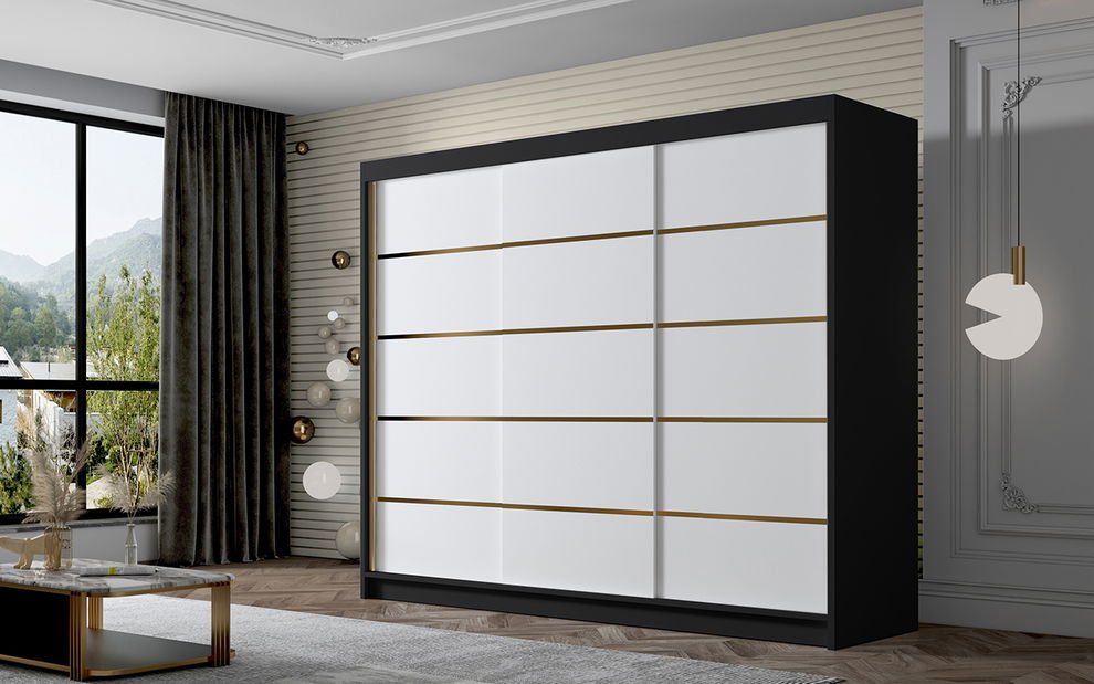 Šatníková skriňa s posuvnými dverami Amby VII (čierna + biela)