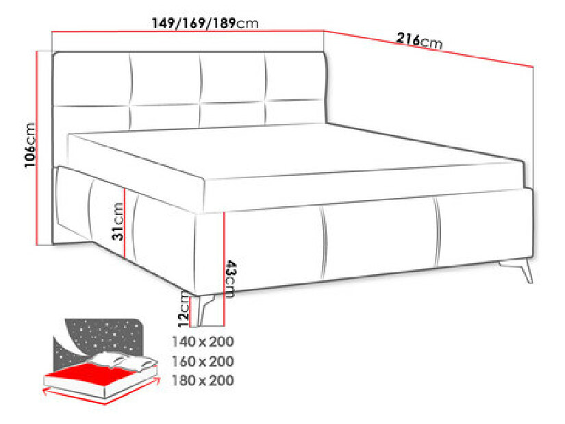 Kárpitozott ágy tárolóhellyel Waverly (180x200) (Fresh 01)