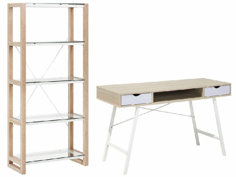 Set mobilier birou Jenza (Alb + lemn deschis)