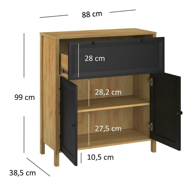 Comodă Bruselas 1 (stejar craft auriu + negru) 
