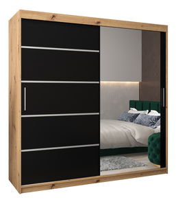 Ruhásszekrény 250 cm tükörrel Verika 2 250 (artisan tölgy + fekete)