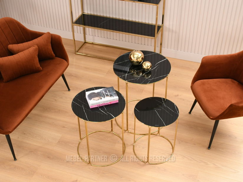 Măsuță de cafea Belianni Zest (marmură negru + auriu)