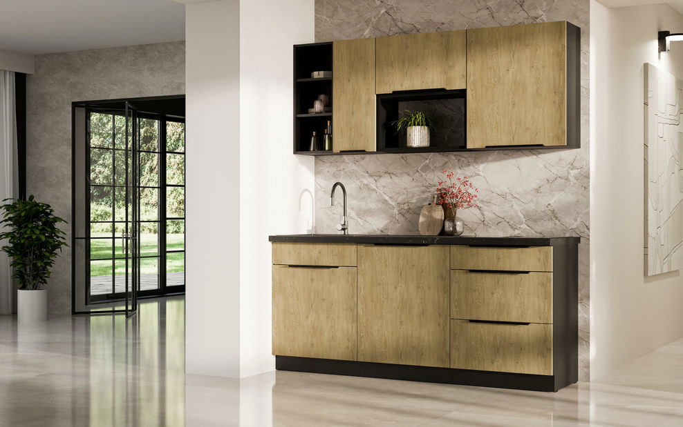 Kuchyňa 180 cm Carminia 1 (dub cremona + čierna)