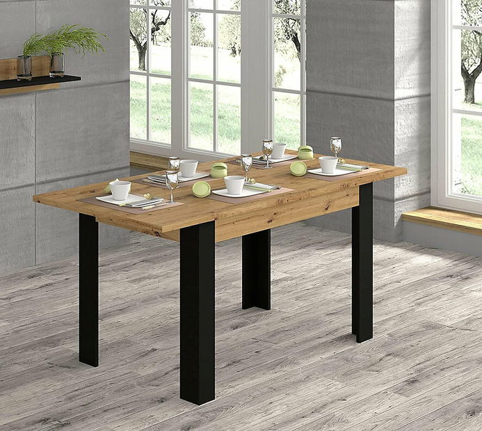 Masă de sufragerie Nulakka H (Stejar artisan + mat Negru) (pentru 4 până la 6 persoane)