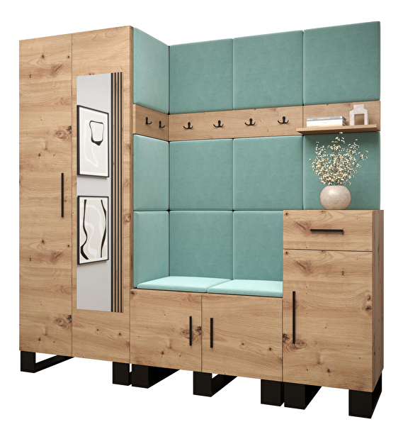 Set mobilier pentru hol Amanda 13 (Stejar artisan + verde)