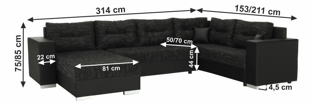 Rohová sedačka v tvare U Stalira (čierna) *bazár