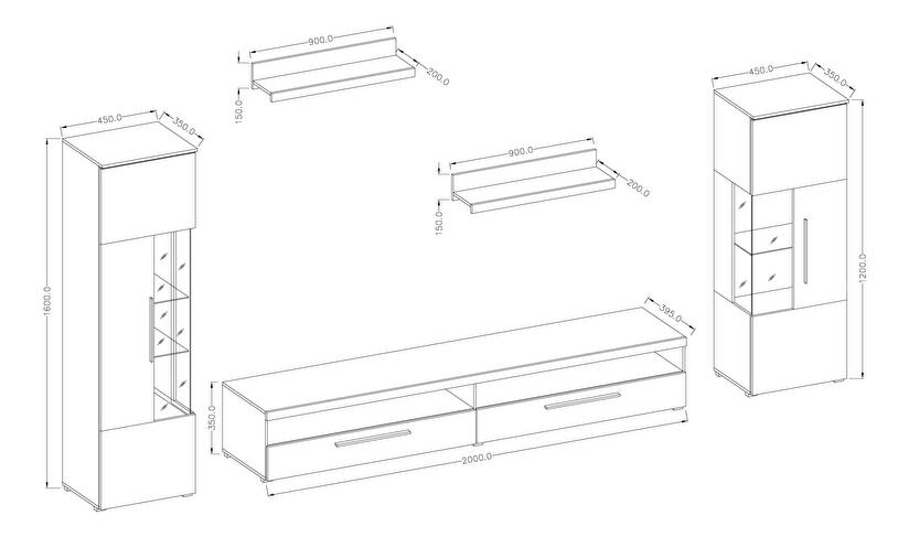 Mobilier living Indiko Typ 09 (alb + alb lucios) (cu iluminat)