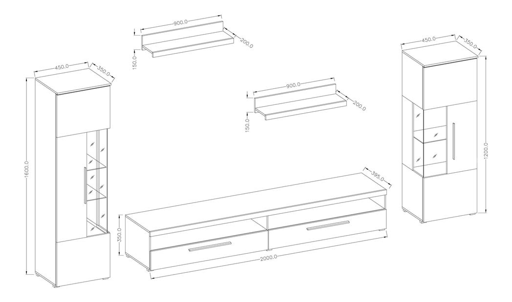 Mobilier living Indiko Typ 09 (alb + alb lucios) (cu iluminat)