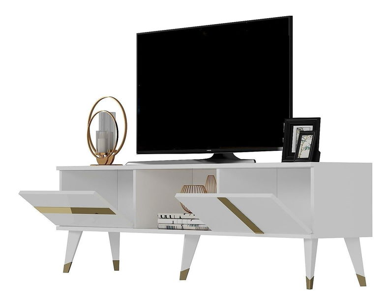 Masă TV/Dulap Vekika 2 (alb + auriu) 