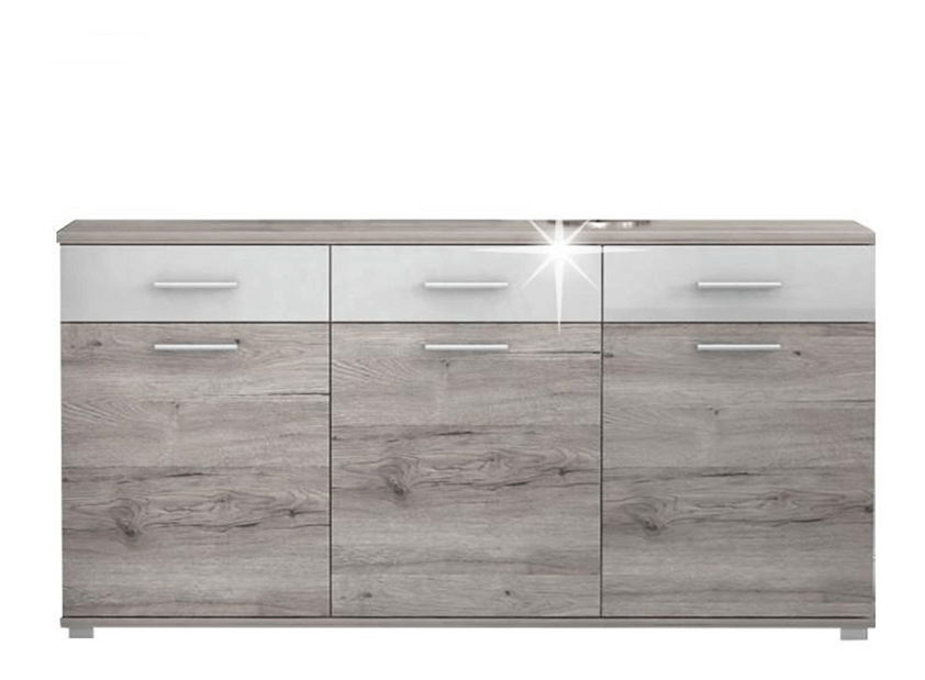 Comodă Rosenea Typ 2 (Stejar canyon + Alb luciu înalt)