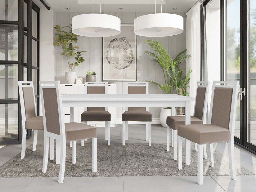 Masă sufragerie extensibilă cu 6 scaune Asiduo AL3 (alb + bej deschis)