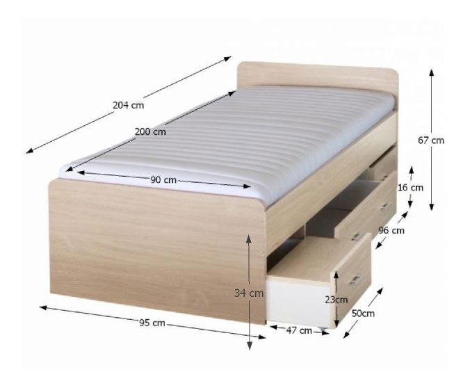 Pat de o persoană 90 cm Dulce 80262 javor 23