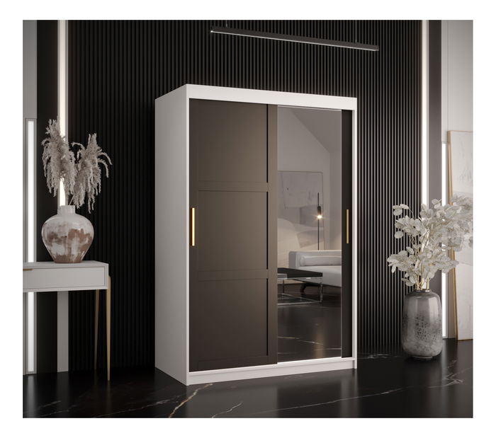 Šatníková skriňa Riven 2 120 (biela matná + čierna matná) (so zrkadlom)
