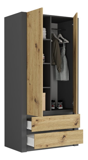 Šatníková skriňa Briala (antracit + artisan)